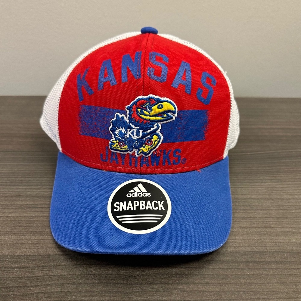 New Adidas Kansas Jayhawks Snapback Hat Red Blue White Trucker Cap NCAA One Size